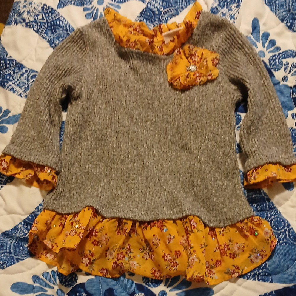 Little Lass Floral Girls Long Sleeve Shirt 2t
